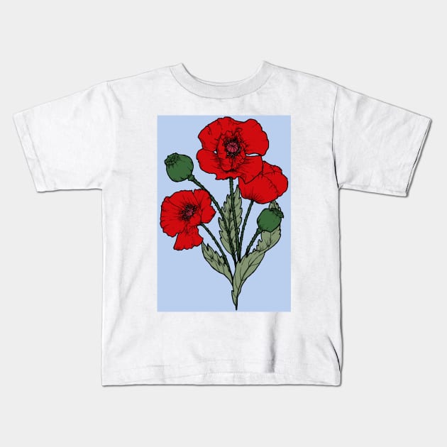 Drawing of a poppy Kids T-Shirt by senkova